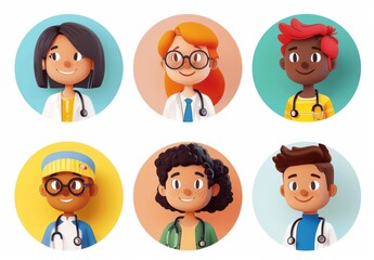 3D Cartoon Avatars Collection for Gaming Profiles - Diverse Characters with Colorful Circle Frames