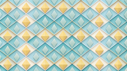 Geometric Serenity: A seamless pattern of blue, yellow, and white diamonds evokes a sense of calm and order.