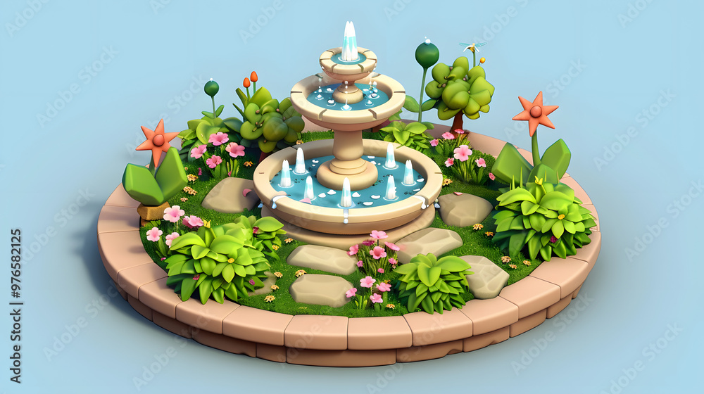 Canvas Prints fountain isometric garden elements 3d cartoon