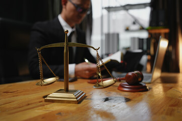 Male lawyer or judge consult having team meeting with client, Law and Legal services concept