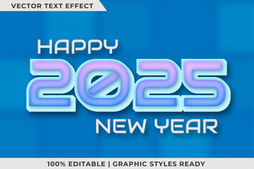 2025 3d soft neon happy new year editable vector text effect
