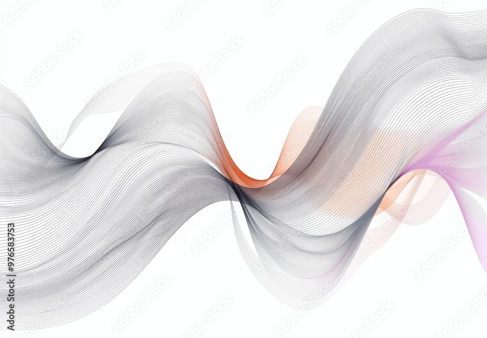 Poster Abstract Wavy Line Vector Background with Grey Gradient on White