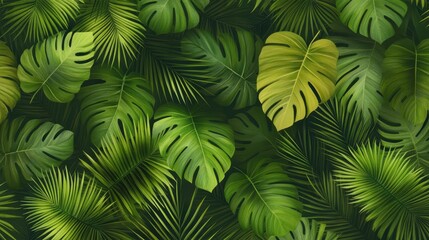 Naklejka premium Tropical Green Leaf Background Pattern Jungle Foliage Texture
