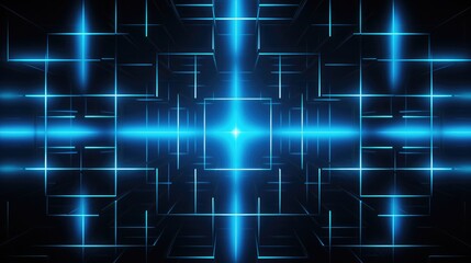 Obraz premium Abstract blue glowing lines forming a grid pattern against a black background.