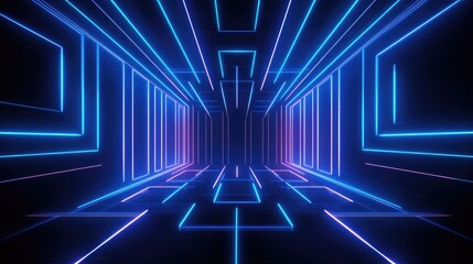 Fototapeta premium Abstract futuristic neon light tunnel background with blue and pink colors.