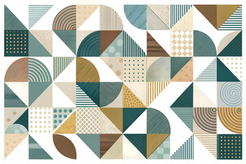 Geometric Harmony: A symphony of teal, gold, and brown geometric shapes interweaving in modern design.