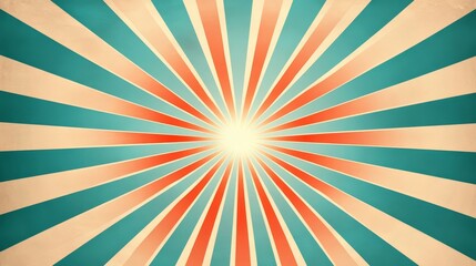 Fototapeta premium Vintage Sunburst Background with Teal Peach and Red Stripes