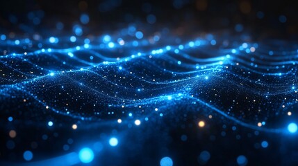 Fototapeta premium Abstract Blue Particle Wave with Bokeh Lights