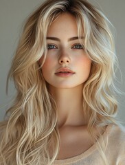 Naklejka premium Beautiful Blonde Woman with Long Hair and Blue Eyes