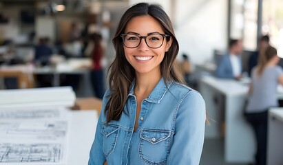 Office Worker with Blue Jeans Smiling Portrait Photo 