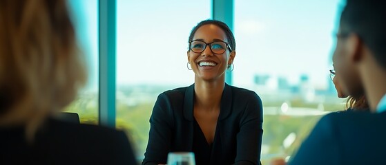 Professional Smiling Success in Modern Office Meeting