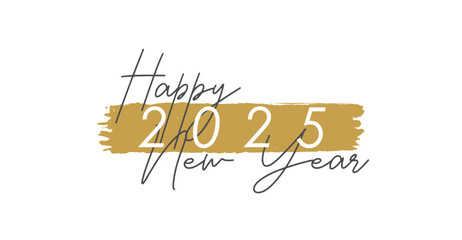 Happy New Year 2025 - Handwritten Lettering. Template for Banner, Postcard, Poster, Print, Sticker or Web Product. Vector Illustration, Objects Isolated on White Background.