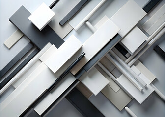 Obraz premium Abstract Geometric Composition: A visually captivating arrangement of interconnected shapes and lines, showcasing a minimalist design aesthetic with a focus on form, texture, and balance. The interpla