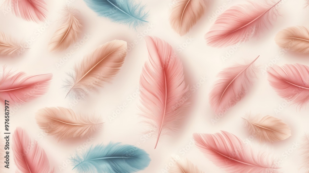 Canvas Prints soft pastel feathers on white background seamless pattern