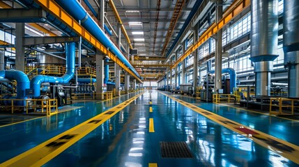 High-tech manufacturing facility showcasing exposed pipes and ducts, with advanced equipment and clean design --ar 16:9 --stylize 250 --v 6 Job ID: 6609aba0-4531-4794-a9b8-ad1860671db3
