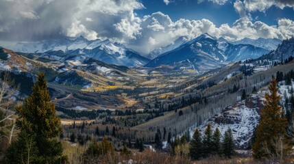 A beautiful shot of the Colorado Rockies with dramatic peaks and valleys