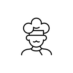 Chef icon. Outline style icon depicting a chef with a traditional hat and mustache, representing a culinary professional. Ideal for use in restaurant branding, culinary websites. Vector illustration