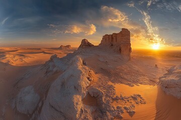 Fototapeta premium Sunset over the desert of Saudi Arabia wide view, ai