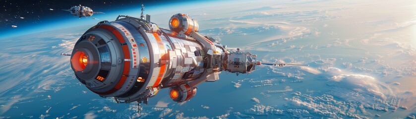Futuristic space colony with advanced structures, floating habitats, and interconnected modules, showcasing life beyond Earth and the possibilities of space exploration