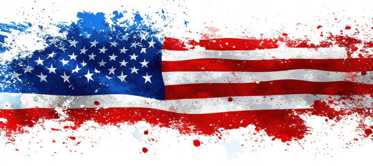 Watercolor American Flag with White Background