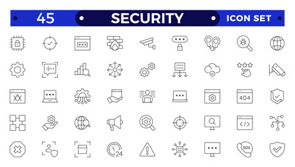Security  Outline icons set. Protection symbols. Security symbols vector. Safety, security, protection thin line icons. For website marketing design, logo, app, template, ui, etc.