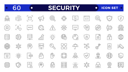 Security  Outline icons set. Protection symbols. Security symbols vector. Safety, security, protection thin line icons. For website marketing design, logo, app, template, ui, etc.