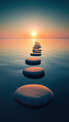 Obraz premium Stones on Water Leading to Sunrise