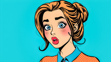 Surprised woman in pop art style. Comic book style imitation. Vector illustration.