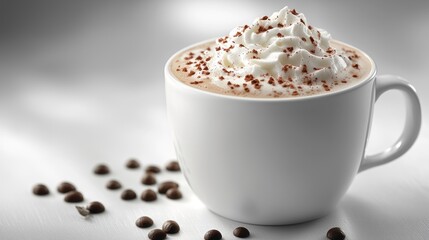 A creamy beverage topped with whipped cream and chocolate sprinkles.