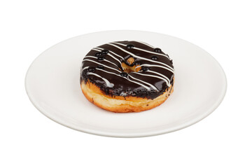 Donut with choco chips topping 2 on a white plate isolated transparent