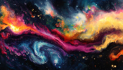 Fototapeta premium A vibrant, colorful galaxy with swirling stars and nebulae, evoking a sense of cosmic wonder.