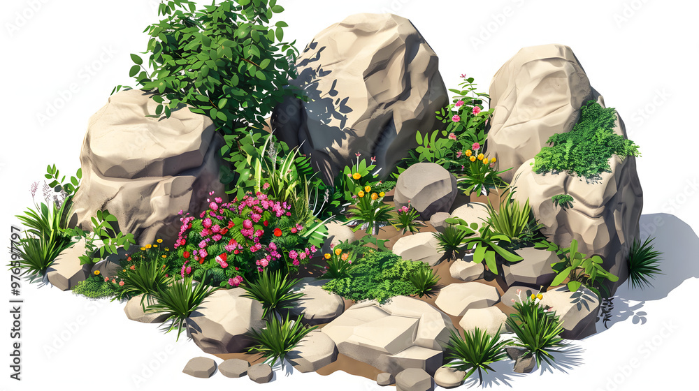 Canvas Prints Rock Garden isometric garden elements 3D Cartoon