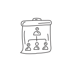 Hand drawn doodle icon of an organizational chart. Illustration of a hierarchy diagram for business, management, or teamwork.