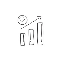 Hand drawn chart showing an upward trend, growth or success. Check mark next to chart symbolizes approval, success or achievement.