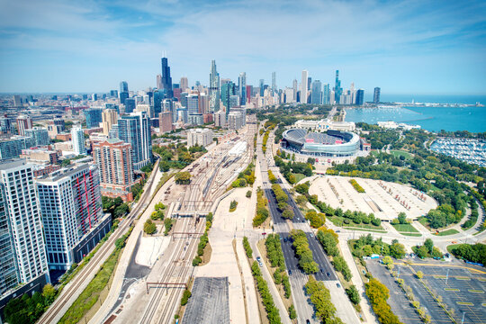 Drone Photograph of Chicago's Lake Shore Drive in the  South Loop