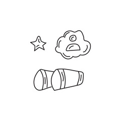 Hand-drawn doodle set of a telescope, cloud with eye, and a star
