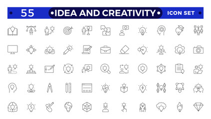Idea and creativity outline icon set. Innovation icon set. Containing creativity, invention, prototype, visionary, idea generation, agile, revolution and more. Thin line vector icons collection.