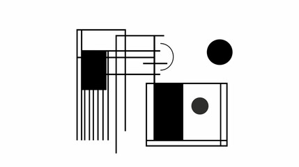 This abstract design showcases geometric shapes in black and white, emphasizing simplicity and modern aesthetics. Ideal for digital graphics and branding