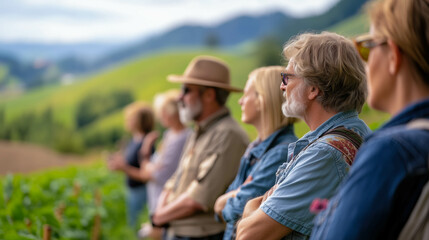 Obraz premium Group of older adults learning about biodynamic farming
