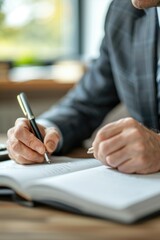 A man in a suit is signing