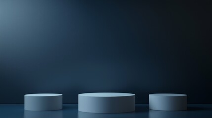 Minimalist display podiums set against a dark background for showcasing products or art pieces. Perfect for commercial use.