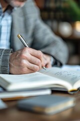 A man in a suit is signing