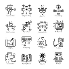 Bundle of Outline Style HVAC and Plumbing Icons

