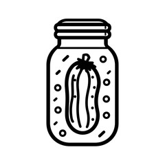 This illustration features a jar filled with a single pickled cucumber, highlighting the process of food preservation in a simple, clean design
