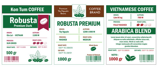 Vietnamese Coffee Labels template simple flat style in cmyk mode with two tone color.