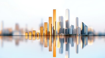Soaring Economic Growth Reflected in Surging City Skyline and Bar Graph Visualization