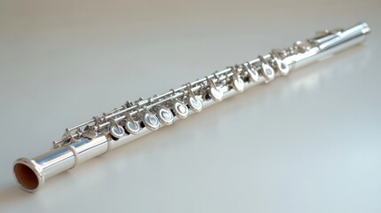 Fototapeta premium A silver flute resting on a smooth surface, ready for play.