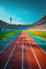 Panoramic view of the sports stadium and red running track