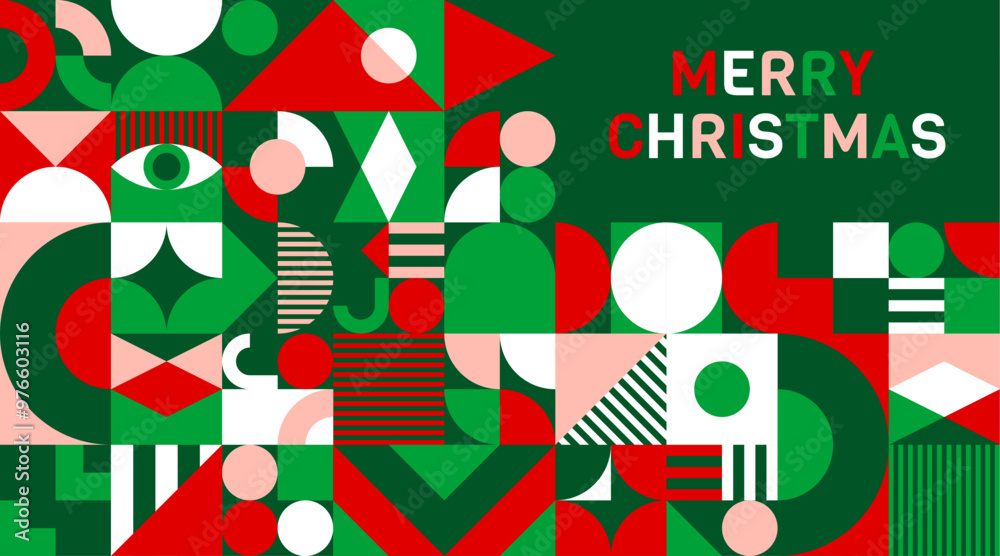 Poster merry christmas banner with abstract modern geometric pattern, vector background. christmas holiday 