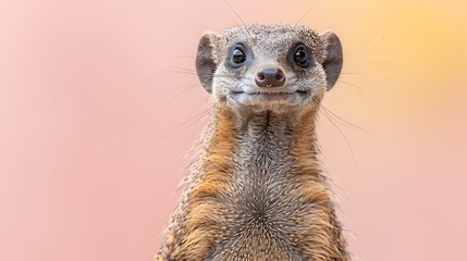 Close up of a Curious Meerkat with a Pink Background